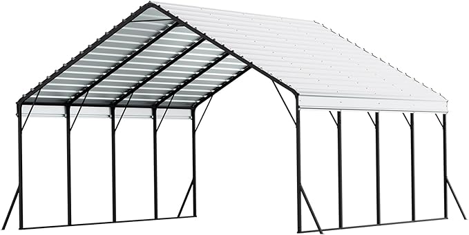 VEVOR Heavy Duty Metal Carport, 20 x 20 ft Outdoor Carport with Sturdy Frame & Roof, Car Garage Shade with Removable Sidewalls, Multi-Use Car Shelter for Pickup, Boat, Trucks & Tractors