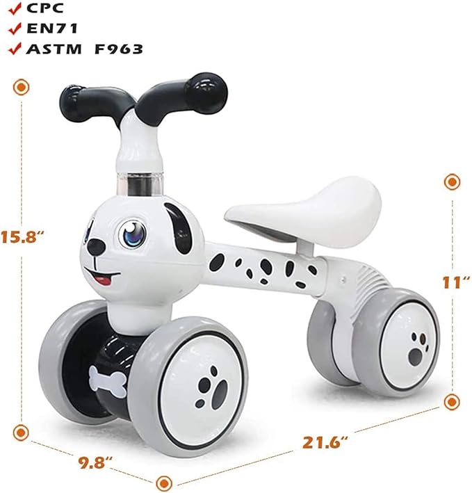 YGJT Baby Balance Bike Toys for 1 Year Old, Birthday Gifts for Boys and Girls, Silent Wheels & Non-Pedal Baby Walker Riding Toys for 10-36 Months Toddlers, Kids First Bike Gifts Spotty Dog