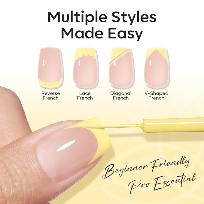 modelones Yellow French Tip Liner Gel Polish, 15 ML Butter Light Yellow Pastel Color Nail Art Paint Swirl with Fine Line Brush Soak Off U V DIY Home Salon Professional Manicure Design Gift for Women