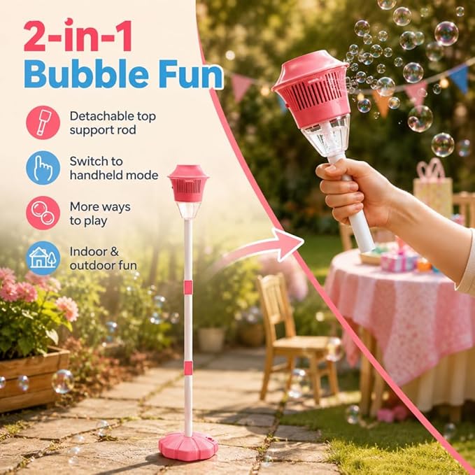 New Bubble Machine, 47in Rechargeable Automatic Bubble Maker with Light Music, 3 Level Heights Adjustable, Detachable Bubble Wand for Outdoor Party Wedding, Includes Bubble Solution (Blue)