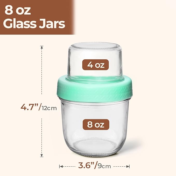ComSaf Overnight Oats Containers with Lids (8oz+4oz, 4Pcs), Glass Yogurt Parfait Cups for Cereal Nut Fruit, Dual-Layer Chia Pudding Jars Reusable, Small Mason Jars for Salad, Meal Prep, Snack, Oatmeal