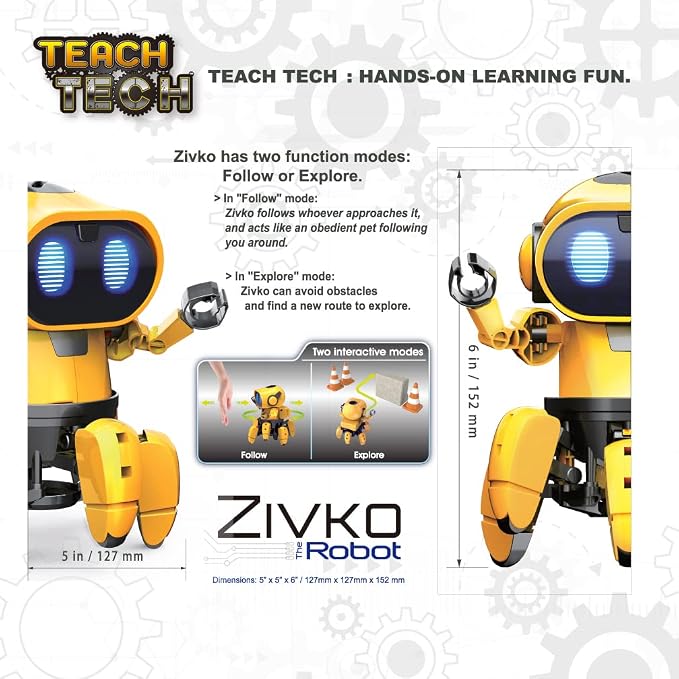 Elenco Teach Tech “Zivko The Robot”, Interactive A/I Capable Robot with Infrared Sensor, STEM Learning Toys for Kids 10+, includes Assembly Parts