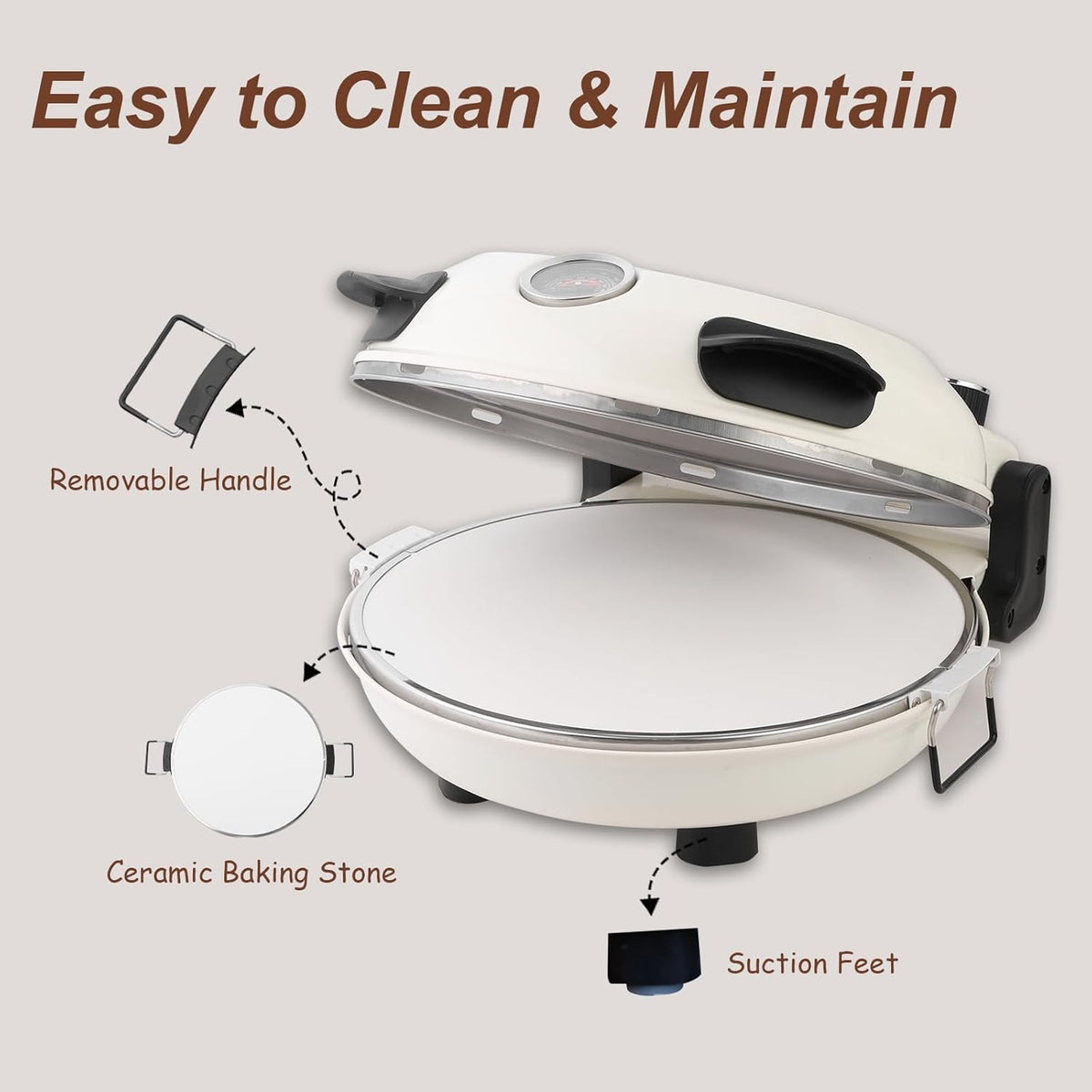 Pizza Oven with Ceremic Stone, Up to 800 °F (Cream White, 12'')