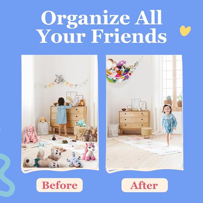 Stuffed Animal Hammock, Large | Corner Stuffed Animal Storage & Plushie Net | Toy Hammock for Stuffed Animals | Holds 12lbs | Easy Hang, All Hardware Included | Rainbow Bedroom Decor | by Lilly's Love