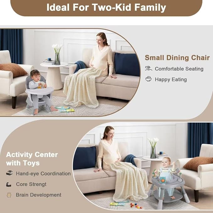 Babyliebe 15-in-1 Baby High Chair, Convertible Highchair for Babies and Toddlers with Activity Center, Booster Seat, Building Block Table, Toddler Chair with Safety Harness, Removable Tray (Gray)