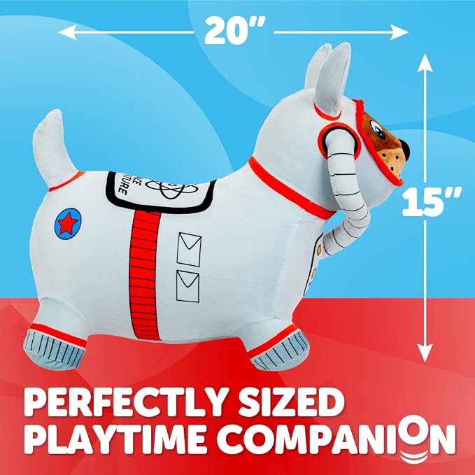 WADDLE Bouncy Hopper Inflatable Animal Hopping Plush, Indoor and Outdoor Toy for Toddlers and Kids, Pump Included, Boys and Girls Ages 2 Years and Up (Space Dog)