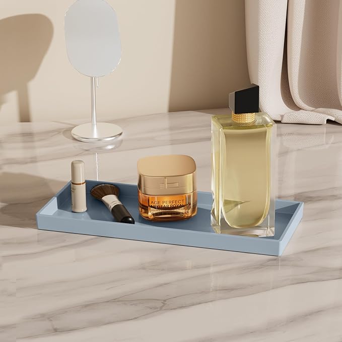Vanity and Bathroom Tray, 11.8" ABS Countertop Organizer,Waterproof Vanity Tray for Toilet Tank,Perfume,Soap,Keys,Bathroom Accessories,Kitchen and Bath Trays,Non Slip Small Trays,Gray,2 Pack