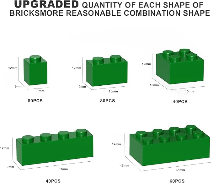 300 Pcs Classic Building Bricks, Green Bulk Bricks,Compatible with Lego and Major Brands Parts and Pieces, Creative Building Block Toys for Boys Girls Ages 6 7 8 9 10 Year Old