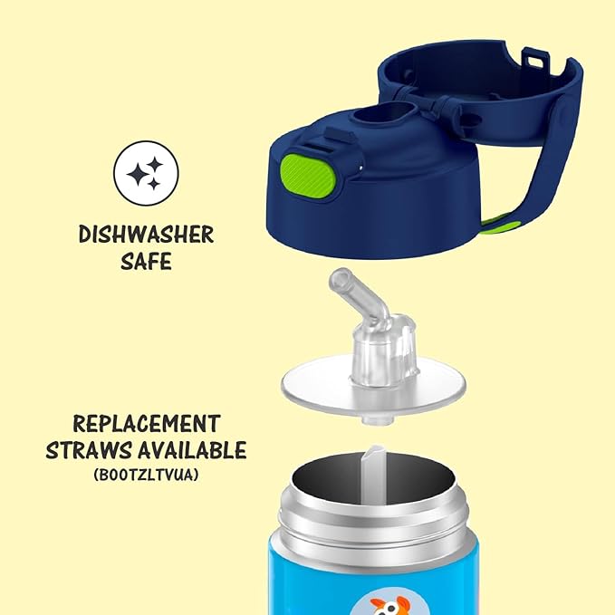 THERMOS FUNTAINER Water Bottle with Straw - 12 Ounce - Kids Stainless Steel Vacuum Insulated Water Bottle with Lid, Baby Shark