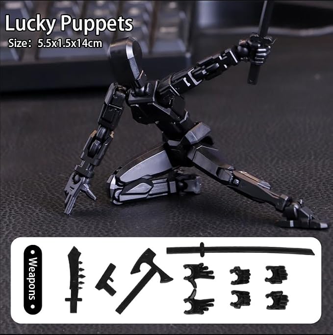 Dumwick Assembly Completed Titan 13 Action Figure Set,Titan 13 Robot Action Figures 3D Printed Multi Jointed Movable,Nova 13 Action Figure,Decorations for Action Figures (Black,1pc)