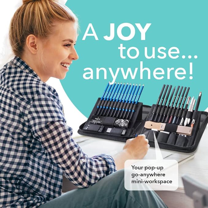 Castle Art Supplies 40 Piece Premium Drawing and Sketching Set with Tutorial | for Artists, Professionals or Beginners | Pencils, Charcoal, Graphite and More | in Neat Carry-Anywhere Zipper Case