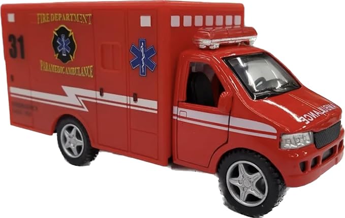 KiNSMART Rescue Team Ambulance 5" Die Cast Metal w/Pullback Action (Red)