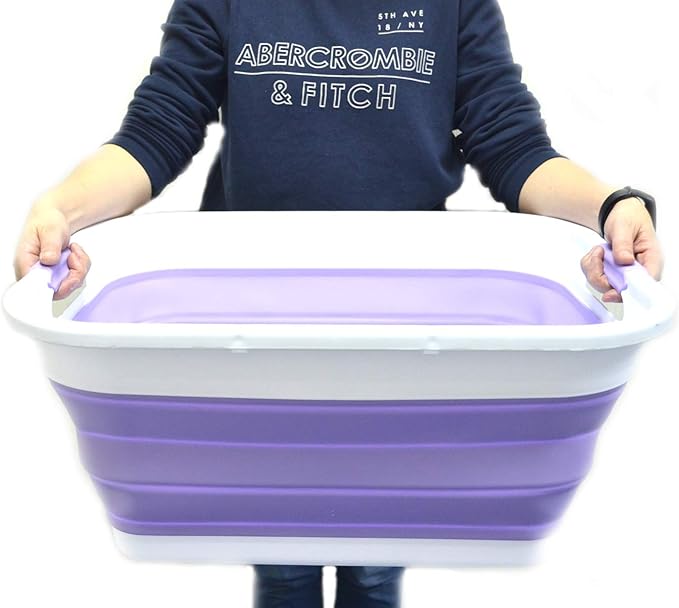 SAMMART 41L (10.8 gallon) Collapsible Plastic Laundry Basket-Foldable Pop Up Storage Container/Organizer-Portable Washing Tub-Space Saving, Water capacity: 32L (8.4 gallon) (Rectangular, Lt. Purple)