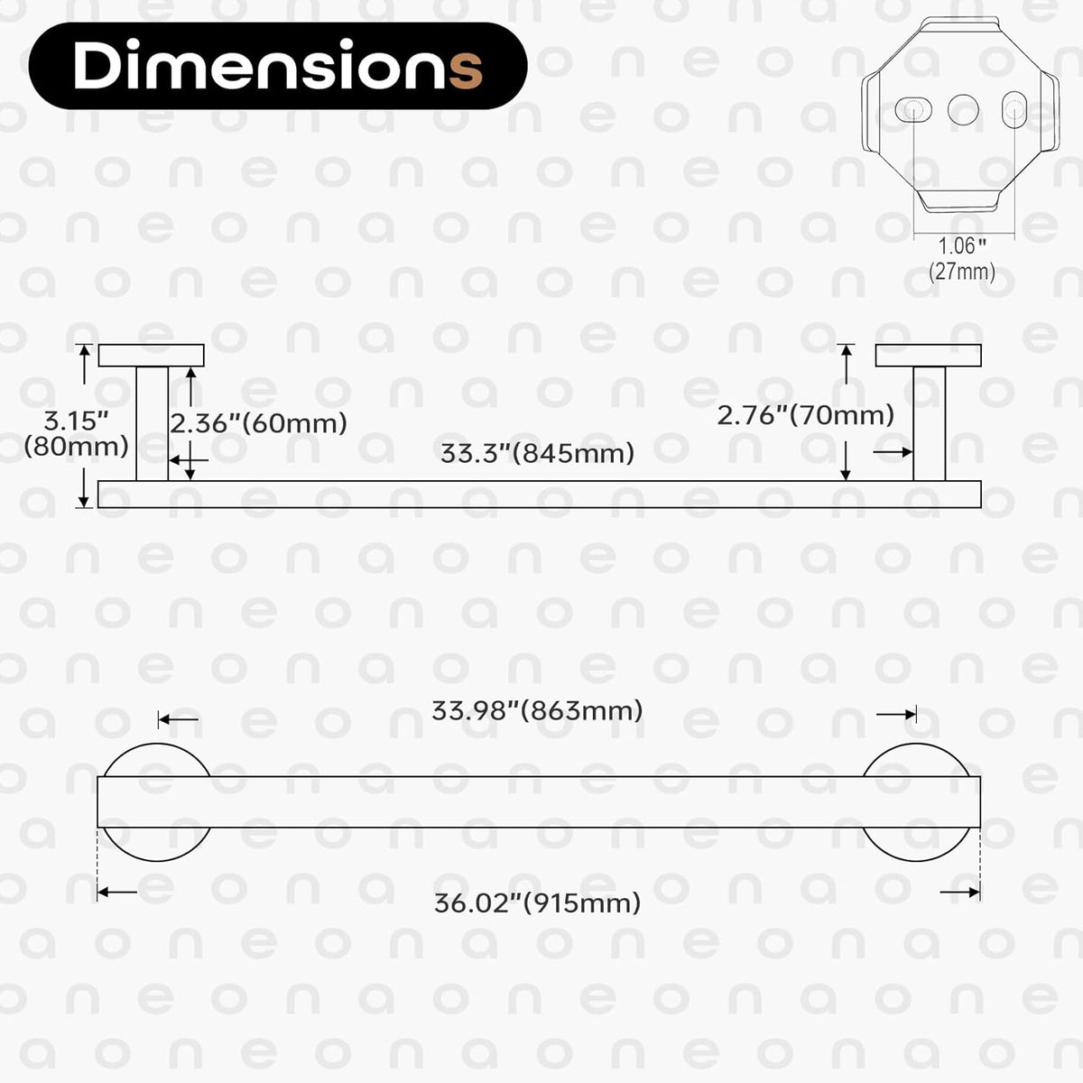 36 Inch Bathroom Towel Bar Bath Towel Rack Kitchen Towel Holder Long Towel Rails Wall Mounted SUS304 Stainless Steel Matte Black AN4001MB-L36