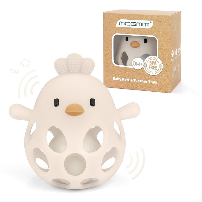 MCGMITT Teethers for Babies 3-6 Months, Easy Grasp Silicone Baby Rattles 0-6 Months, BPA-Free Non Toxic Montessori Infant Toys for Teething Relief, Soft Interactive Infant Car Seat Toys Bath Toys