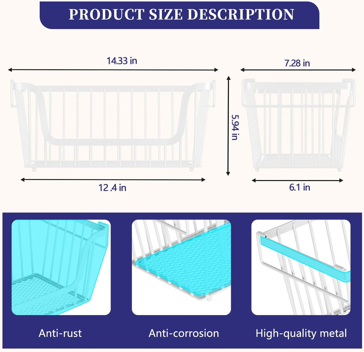 Enhanced Leak-Proof Bottom Stackable Wire Baskets, 4 Pack Pantry Organizers and Storage, Pantry Storage，Shelf Baskets, Fruit Basket, Potato and Onion Storage Bins，(White)