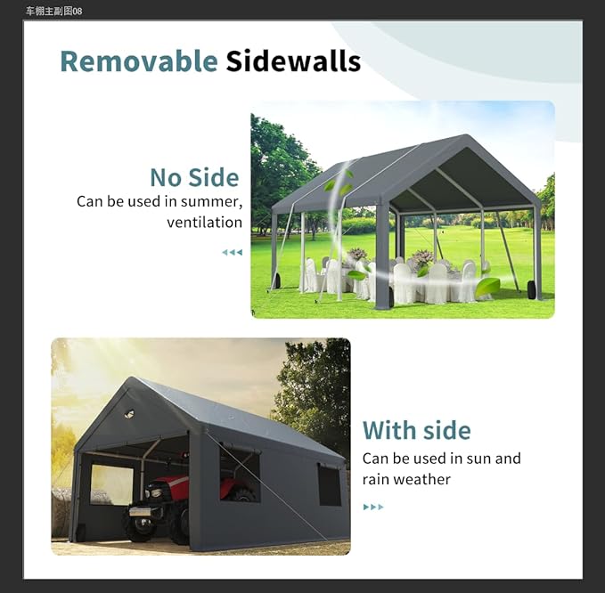 Heavy Duty Carport Canopy 12x20FT,Extra Large Portable Car Tent Garage with Roll-up Windows and All-Season Tarp Cover,Removable Roof&Side Wall for Car,SUV,Boats&Truck Shelter Logic Storage