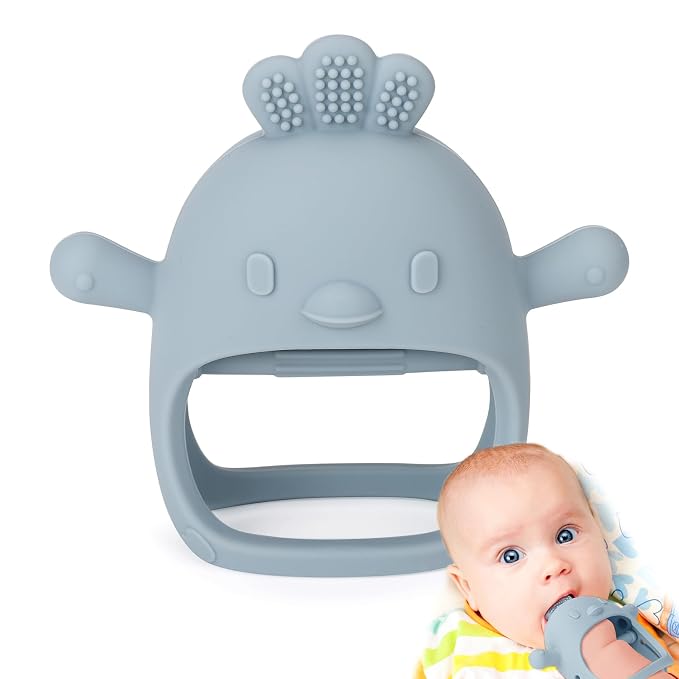 Socub Silicone Baby Teether Toys for Infants 3-6 6-12 Months, BPA Free Anti-Drop Silicone Mitten Teething Toy, Baby Chew Toys for Sucking Needs, Newborn Essentials & Baby Shower Gifts Boys(Dusty Blue)