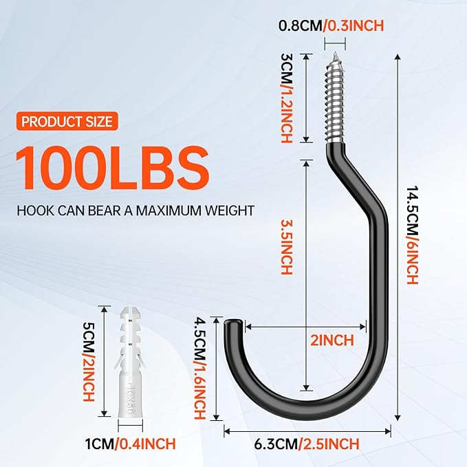 16-Pack Heavy Duty Bike Hook, Loading Capacity 100 LBS, 6 inch, Bike Hooks for Garage Wall and Garage Ceiling