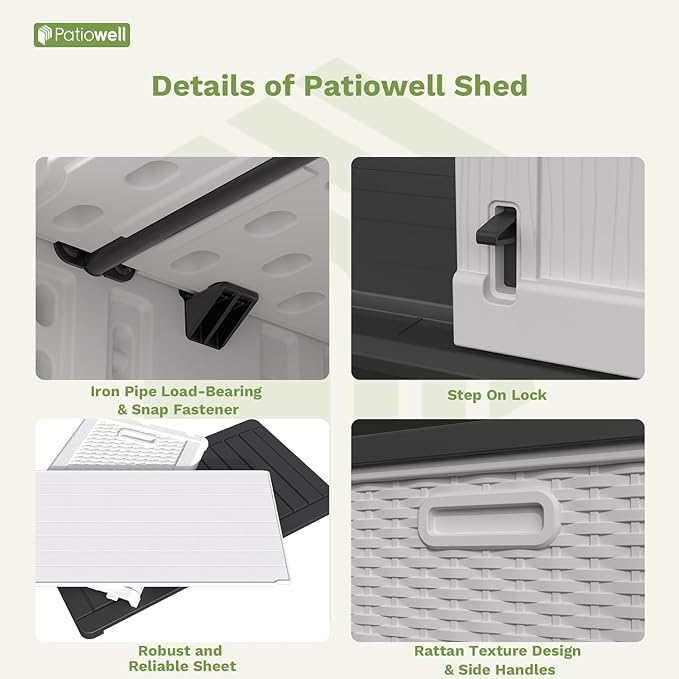 Patiowell 26 Cu.ft Plastic Outdoor Storage Cabinet, Lockable Waterproof Horizotal Storage Shed, Tool Box for Patio, Garden Tools, Garbage Cans, Pool Supplies, Easy Assembly, White(Not Include Shelves)