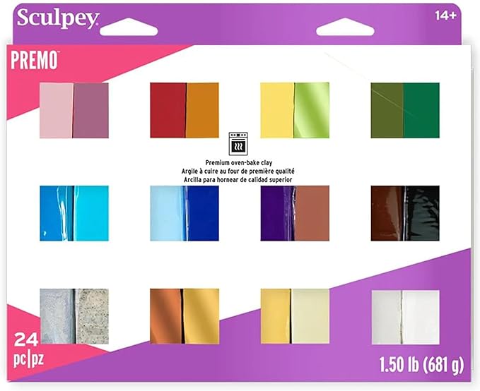Sculpey Premo 24 Color Sampler of Polymer Oven-Bake Clay, Non Toxic 1.5 lbs., Great for Jewelry Making, Holiday, DIY, Mixed Media and More. Premium Clay Great for clayers and Artists.