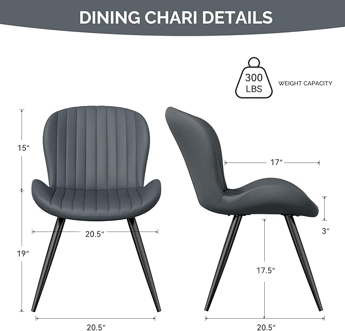 Nalupatio Dining Chairs Set of 2, Modern Dining Room Chairs Comfy Backrest Thick Upholstered Kitchen Chairs 19IN Height with Metal Legs Dark Grey