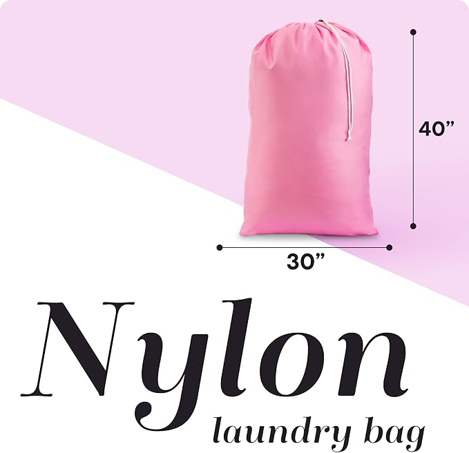 Nylon Laundry Bag - Locking Drawstring Closure and Machine Washable. These Bags will Fit a Laundry Basket or Hamper and Strong Enough to Carry up to Three Loads of Clothes. (Pink)