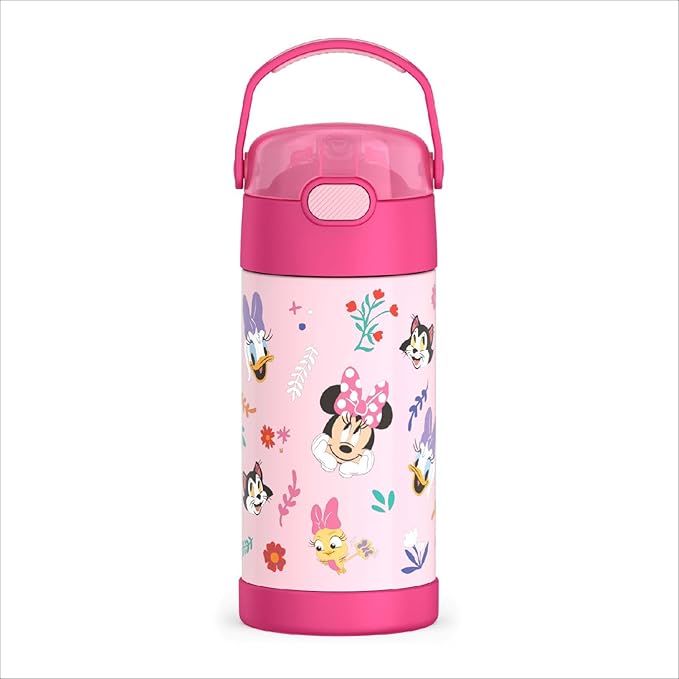 THERMOS FUNTAINER Water Bottle with Straw - 12 Ounce - Kids Stainless Steel Vacuum Insulated Water Bottle with Lid, Preschool Minnie