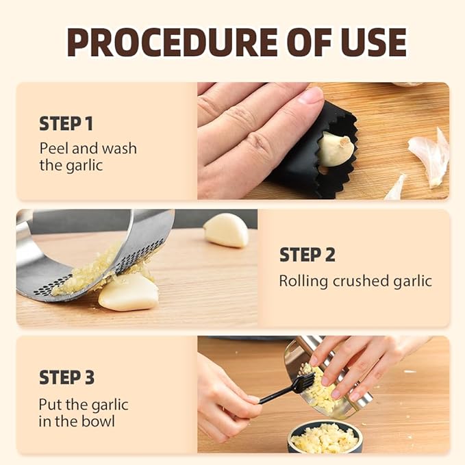 Stainless Steel Garlic Press, 2025 New Arc Shape Stainless Steel Ring Garlic Chopper, Garlic Presse Rocker Garlic Press Mincer Crusher Press, Kitchen Heavy Duty Handle Garlic Chopper (1)