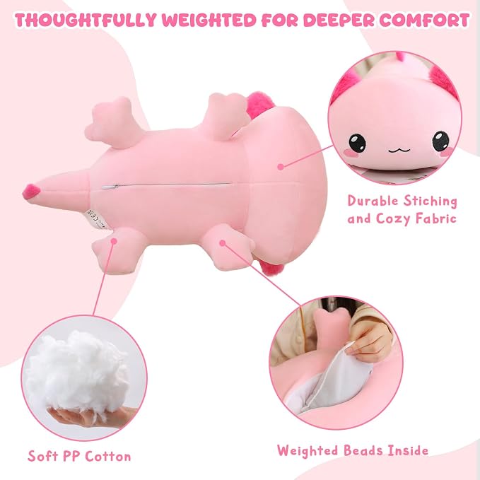 TOYSYM Weighted Stuffed Animals, 3.74 lbs Axolotl Stuffed Animal with Weighted Beads, Cute Plush Toy Pillow Gifts for Adults Kids Boys Girls