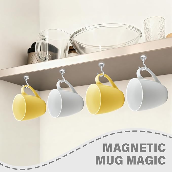 60Pack Heavy Duty Magnetic Hooks, 25 lbs Strong Neodymium Magnet Hooks for Hanging Mugs, Magnet with Hook for Cruise, Grill, Fridge, Classroom, Camping Essentials, Beach Vacation Essentials