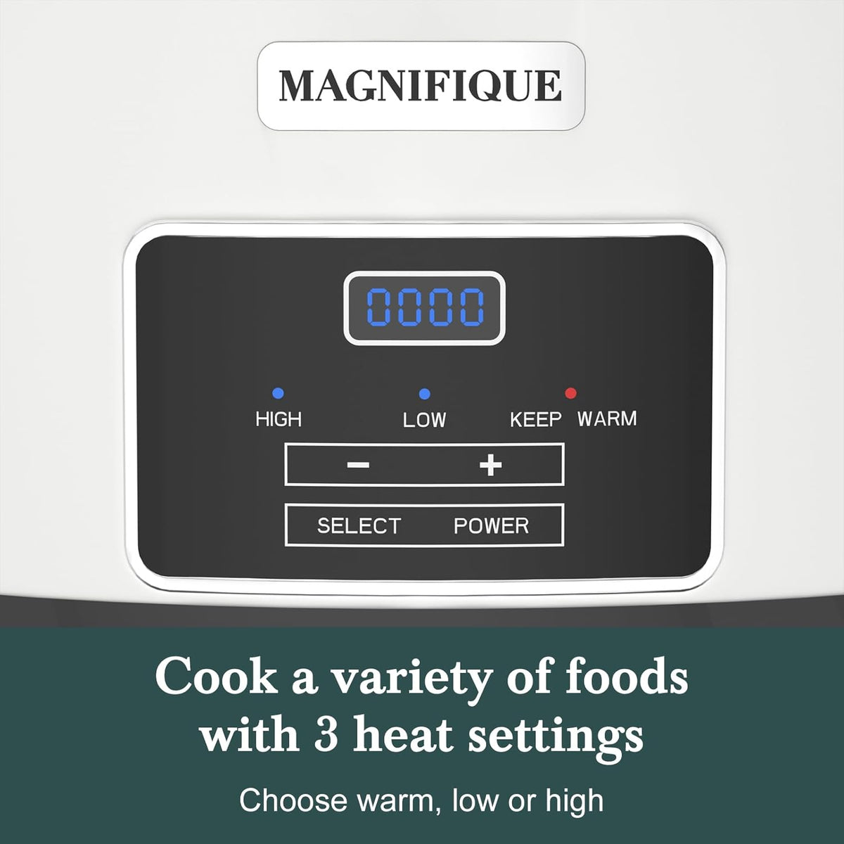 7-Quart Programmable Slow Cooker with Timer Keep Warm - Small Kitchen Appliance for Family Dinners - Serves 6+ People - Heat Settings: Keep Warm(White, Black Liner)