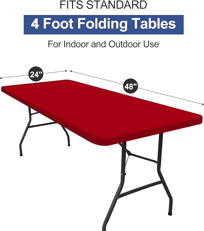 homing Rectangle Table Cloth Cover, Waterproof Polyester Elastic Fitted Tablecloth, Fits for 4 Foot Folding Tables, Washable Table Protector for Christmas, Holiday, Party (Red, 24" x 48")