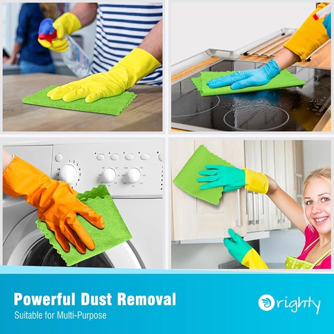 Orighty Microfiber Cleaning Cloth, 24 Pack Highly Absorbent Cleaning Supplies, Reusable Clean Rags for House, Microfiber Cloth for Kitchen, Window, Car Care, 11.5x11.5 inch Green