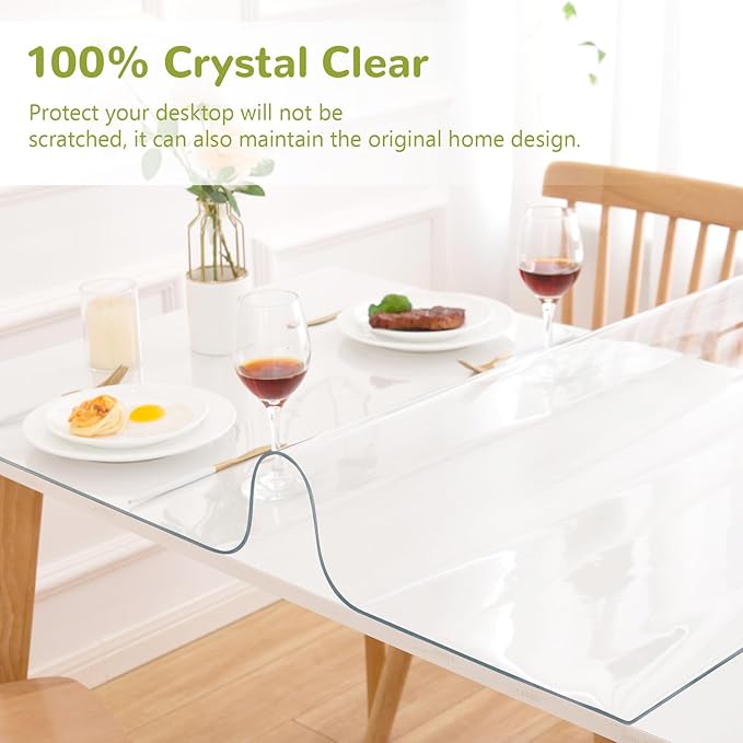 30 x 72 Inch Clear Table Cover Protector, Clear Table Protector for Dining Room Table, 1.5mm Plastic Table Cover, Waterproof Table Pad for Kitchen, Office