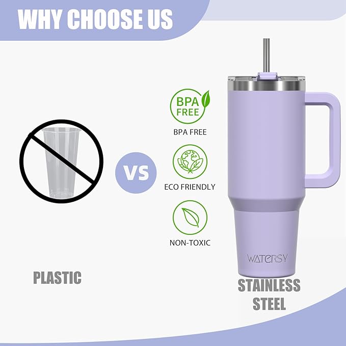 40 oz Tumbler with Handle,Tumbler with Lid and Straw,Double Wall Insulated Cup Stainless Steel Travel Mug(Cold for 34 Hours),Water Bottle for Iced Tea,Coffee,Cold Beverages(Purple)