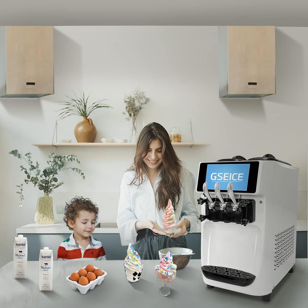 Commercial Ice Cream Maker Machine, 10 Inch LCD Touch Screen Dual System Independent Operation, 6.8 to 8.4 Gal/H Soft Serve Ice Cream Machine With Pre-cooling Frequency Conversion