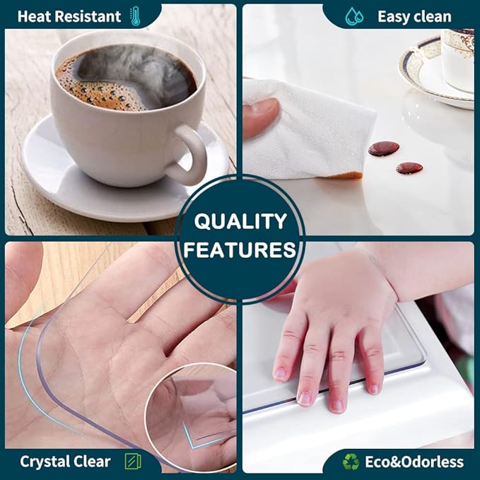Table Protector PVC Clear Table Topper Cover Mat Liner 1.5mm Thick Clear Plastic Tablecloth Protective Desk Waterproof Wipeable Polyester Tablecloth PVC for Rectangle Moving Living Room 48X60