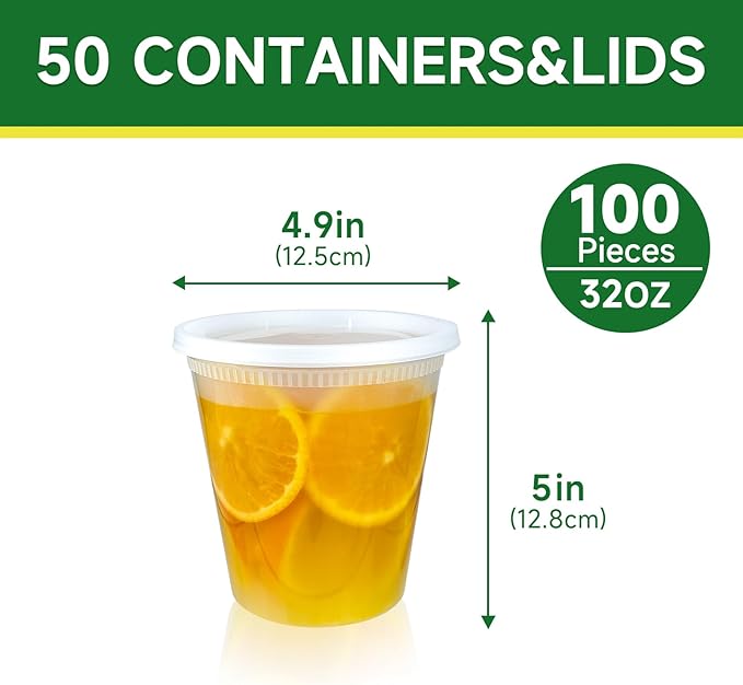 50 Set 32 oz Deli Containers with Lids, Leak-Proof BPA Free Plastic Take Out Bowls, Food Storage Containers for Takeout Meal Prep Storage, Freezer, Microwave & Dishwasher Safe