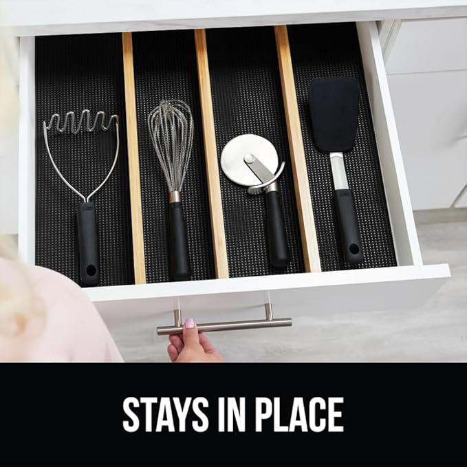 GORILLA GRIP powerGRIP Drawer Shelf and Cabinet Liner, Thick Strong Hold, Non-Adhesive Liners Protect Kitchen Cabinets and Cupboard, Bathroom Drawers, Easy Install, Breathable Mat, 20" x30', Black
