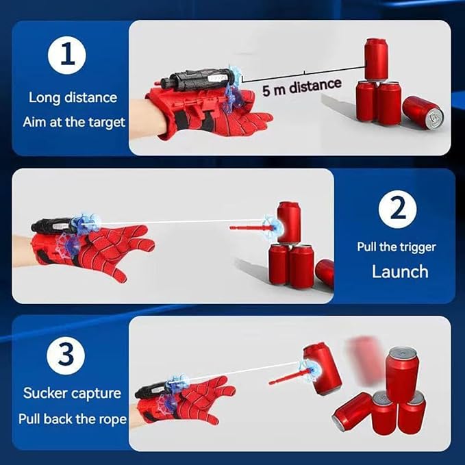 Red Style Spider Web & Soft Missile Launcher Toy 2 Pcs Set, Superhero Fans Webs Shooter for Kids, Cosplay Launcher Gloves with Wrist Toy Set, Christmas Halloween Birthday Party