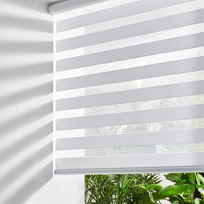 Persilux Cordless Zebra Blinds for Windows Shades (30.5"W x 72"H, White) Dual Layer Fabric for Day and Night Thermal Roller Shades, Free-Stop Room Darkening Sheer Shades for Home, Office and Bedroom