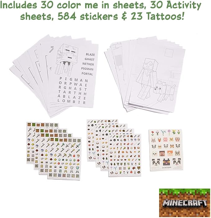 Innovative Designs Minecraft Kids Deluxe Activity Set with Carrying Tin, Coloring Sheets, Tattoos, Stickers, & Art Supplies
