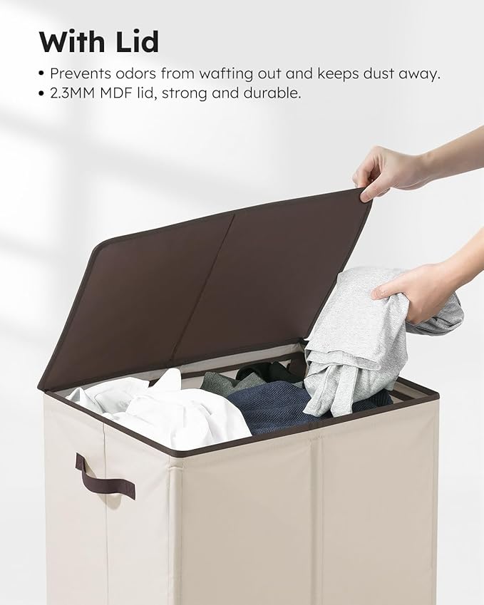SOLEDI Laundry Hamper with Lid 130L Large & Tall Collapsible Laundry Basket, Clothes Hamper with Bag Removable Easy to Carry, Dirty Hampers for Bedroom, Bathroom, Dorm, College, Beige