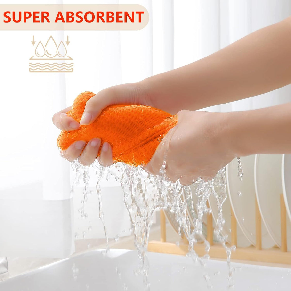 Homaxy 100% Cotton Waffle Weave Kitchen Dish Cloths, Ultra Soft Absorbent Quick Drying Dish Towels, 12 x 12 Inches, 12-Pack, Orange