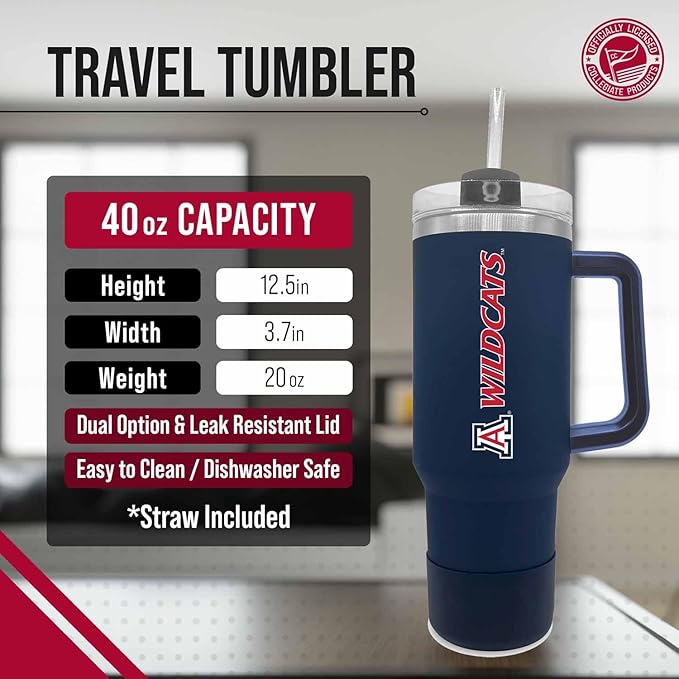 Campus Colors College & University 40 oz Travel Tumbler With Handle - Dual Option Lid With Straw - Vacuum Insulated Stainless Steel (Florida Gators - Royal)