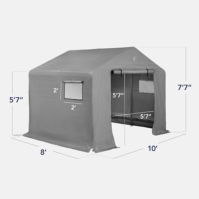 Best Choice Products 10x8ft Outdoor Storage Shed, Carport, Canopy Shelter, Dual Doors & Windows, Metal Frame, Weather-Resistant, Perfect for Storing Motorcycle, Bike, Garden Tools – Gray