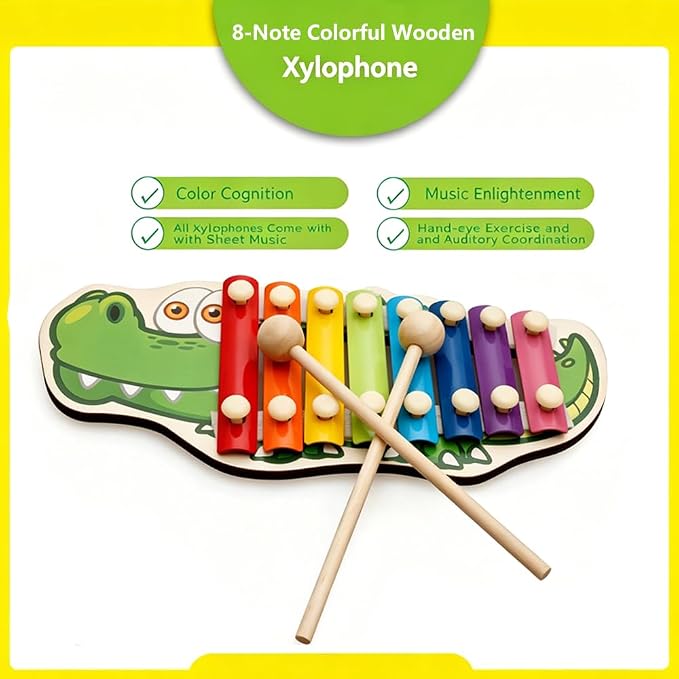Xylophone for Toddlers, Animal Shape Wooden Baby Xylophone with 8 Scales and 2 Mallets,Colorful Kids Musical Instrument Educational Montessori Toys (Caterpillar)