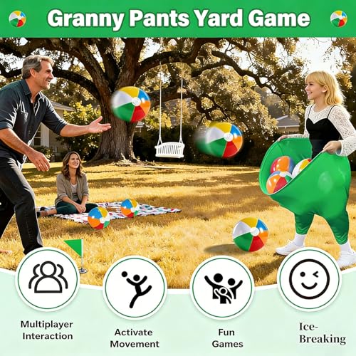 2 Pack Granny Pants Yard Game,Outdoor Party Game with 8 Pack Bouncy Balls and 2 Pack Pump,Fun Family Reunion and Adult Game for Groups - size: small sizes