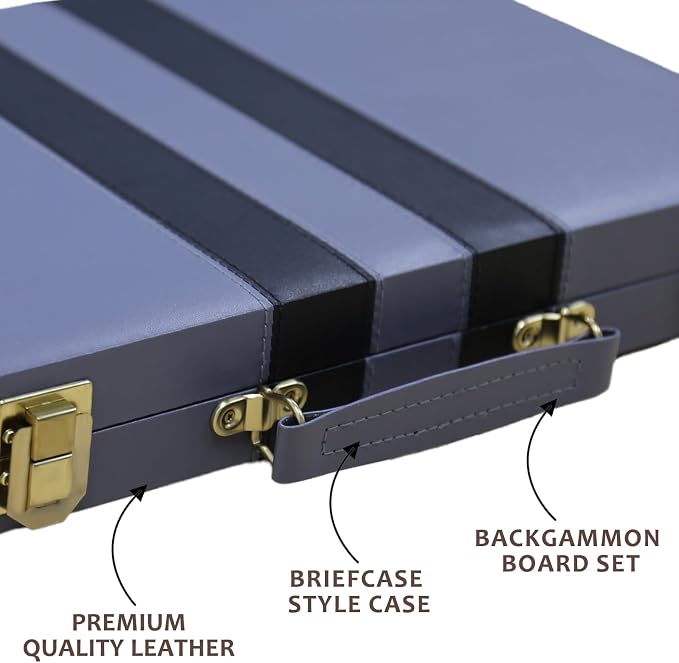 Backgammon Set - Classic Board Game with Premium PU Leather Case - Portable Travel Strategy Backgammon Game Set for Adults, Kids Family Game Night, Vacation & Gifts (15inch Medium, Gray)